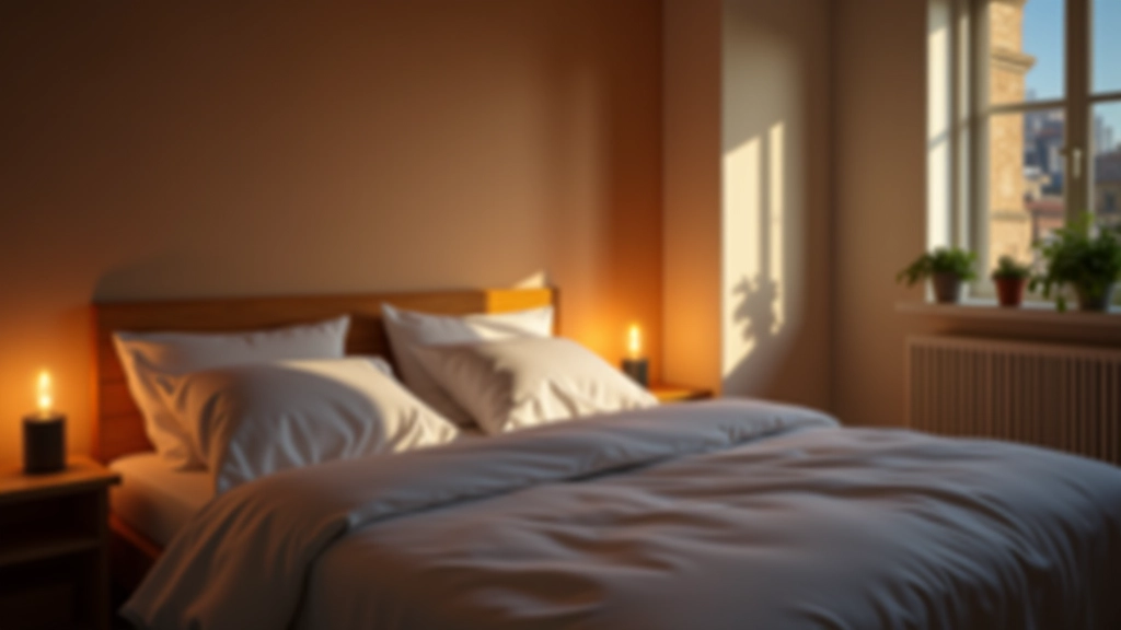 Chambre à coucher préparée pour la nuit avec lumière tamisée et ambiance calme