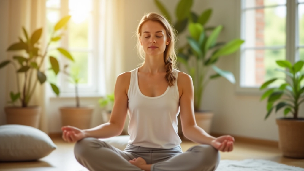 Une personne pratiquant une routine de détente personnelle dans un espace calme à la maison